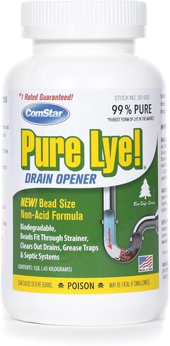 ComStar Pure Lye | 99% Pure Sodium Hydroxide Beads | Eco-Friendly, Industrial Strength, Biodegradable Drain Opener | Safe on Fixtures | Static-Free, Unique Beads for Soap Making | 2 lb. (30-504) in Kuwait