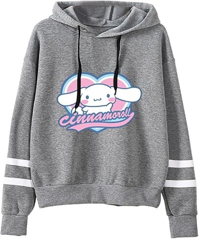 Anime Pullover Sweatshirt for Women Cute Cartoon Print Hoodie Teen Girls Striped Long Sleeve Hooded Sweater in Kuwait