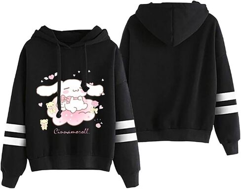 Anime Pullover Sweatshirt for Women Cute Cartoon Print Hoodie Teen Girls Striped Long Sleeve Hooded Sweater in Kuwait