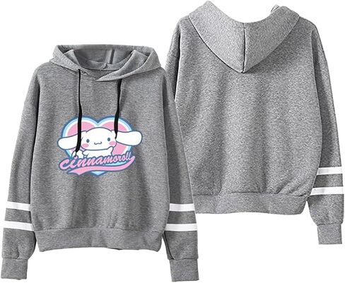 Anime Pullover Sweatshirt for Women Cute Cartoon Print Hoodie Teen Girls Striped Long Sleeve Hooded Sweater in Kuwait