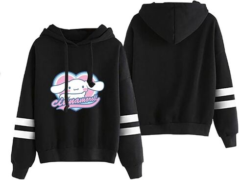 Anime Pullover Sweatshirt for Women Cute Cartoon Print Hoodie Teen Girls Striped Long Sleeve Hooded Sweater in Kuwait