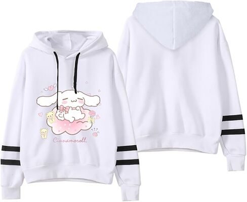 Anime Pullover Sweatshirt for Women Cute Cartoon Print Hoodie Teen Girls Striped Long Sleeve Hooded Sweater in Kuwait