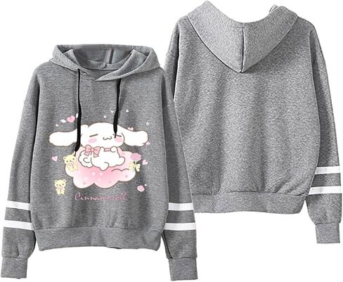 Anime Pullover Sweatshirt for Women Cute Cartoon Print Hoodie Teen Girls Striped Long Sleeve Hooded Sweater in Kuwait
