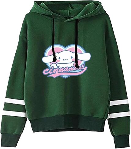 Anime Pullover Sweatshirt for Women Cute Cartoon Print Hoodie Teen Girls Striped Long Sleeve Hooded Sweater in Kuwait
