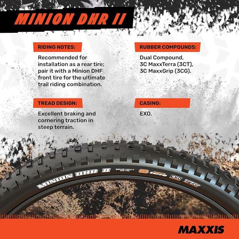 Maxxis Minion Dhr Ii Wide Trail Dual Compound Exo/Tr 29In Tire Black, Dual Compound/Exo, 29X2.6 in Saudi Arabia