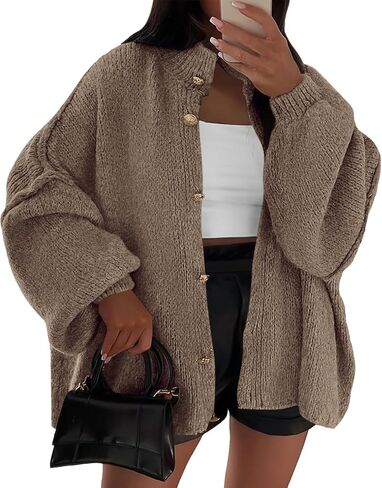 BTFBM Womens Oversized Cardigans 2025 Fall Winter Outerwear Lantern Long Sleeve Button Down Chunky Knit Sweaters Coats in Saudi Arabia
