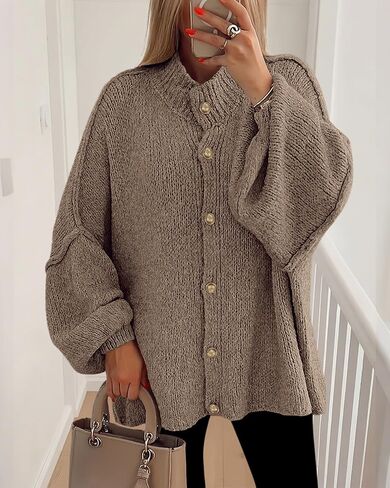 BTFBM Womens Oversized Cardigans 2025 Fall Winter Outerwear Lantern Long Sleeve Button Down Chunky Knit Sweaters Coats in Saudi Arabia