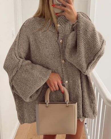 BTFBM Womens Oversized Cardigans 2025 Fall Winter Outerwear Lantern Long Sleeve Button Down Chunky Knit Sweaters Coats in Saudi Arabia