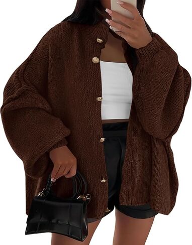BTFBM Womens Oversized Cardigans 2025 Fall Winter Outerwear Lantern Long Sleeve Button Down Chunky Knit Sweaters Coats in Saudi Arabia