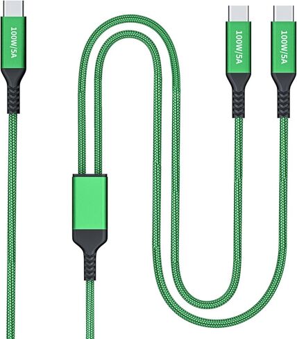 كابل 100 واط 2 في 1 USB-C بطول 4 أقدام، مخرجات مزدوجة 5 أمبير شحن سريع، مقسم شحن USB متعدد النوع C لجهاز MacBook Air، iPhone 15 Plus/Pro Max، iPad Pro، Samsung Galaxy S24 S23 S22، Tab S9، Lenovo، Dell حاسوب محمول in Kuwait