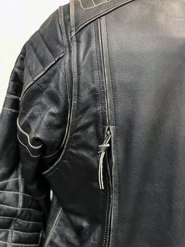 Mens Motorcycle Passing Link Triple Vent Distressed Black Cowhide Leather Jacket with Dual Vents in Saudi Arabia