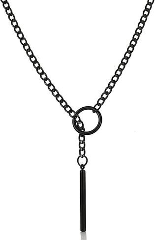 Gothic Necklace for Women Heart O-Ring Slip Chain Necklace Black Skull Bat Choker Necklaces Punk Rock Stainless Steel Cuban Long Chain Necklaces Adjustable Lariat Y-necklace Halloween Jewelry Gift for Women in Saudi Arabia