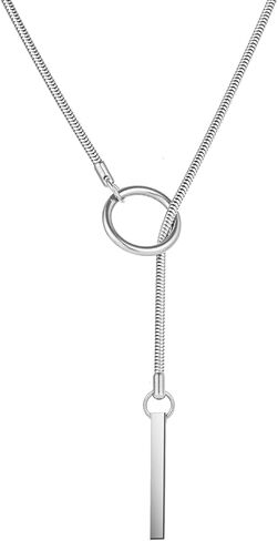 Slip Chain Necklace for Women Men Gothic Stainless Steel Cuban Link Long Necklace with Bar Pendant Punk Rock Collar Choker Adjustable Lariat Y Necklaces in Saudi Arabia