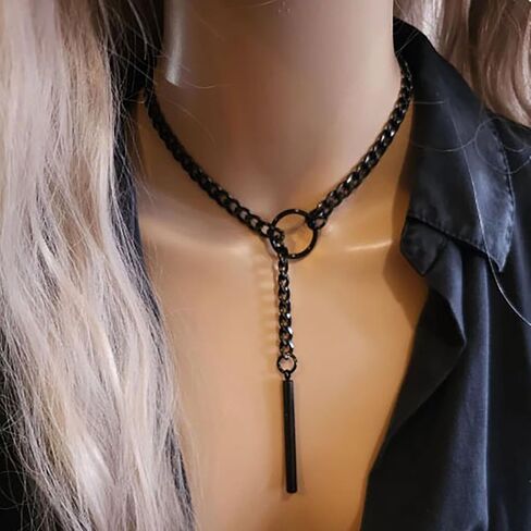 Gothic Necklace for Women Heart O-Ring Slip Chain Necklace Black Skull Bat Choker Necklaces Punk Rock Stainless Steel Cuban Long Chain Necklaces Adjustable Lariat Y-necklace Halloween Jewelry Gift for Women in Saudi Arabia