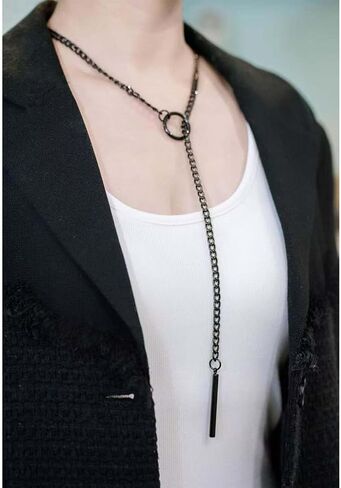 Gothic Necklace for Women Heart O-Ring Slip Chain Necklace Black Skull Bat Choker Necklaces Punk Rock Stainless Steel Cuban Long Chain Necklaces Adjustable Lariat Y-necklace Halloween Jewelry Gift for Women in Saudi Arabia