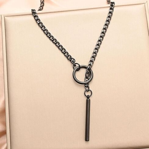 Gothic Necklace for Women Heart O-Ring Slip Chain Necklace Black Skull Bat Choker Necklaces Punk Rock Stainless Steel Cuban Long Chain Necklaces Adjustable Lariat Y-necklace Halloween Jewelry Gift for Women in Saudi Arabia