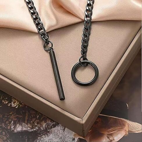 Gothic Necklace for Women Heart O-Ring Slip Chain Necklace Black Skull Bat Choker Necklaces Punk Rock Stainless Steel Cuban Long Chain Necklaces Adjustable Lariat Y-necklace Halloween Jewelry Gift for Women in Saudi Arabia