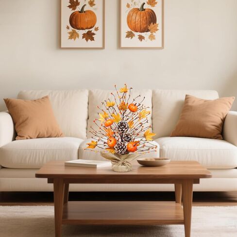 Timer - 2 Pack 18 Inch Lighted Fall Tree Fall Decorations for Home, Fall Maples Tree with Pumpkins Pinecones 40 LEDs Battery Operated, Artificial Tabletop Tree for Fall Decor Thanksgiving Home Indoor in Saudi Arabia