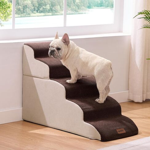 Dog Stairs for Small Dogs - Pet Stairs for Couch and Bed, 35D Foam Dog Steps with Non-Slip Bottom Dog Ramp Grey, 3 Steps in Saudi Arabia