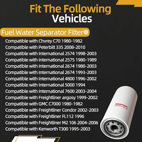 3 حزمة FS1000 مرشح فاصل فاصل مياه الوقود ملائمة لـ Cummins ISM11 C16 C16 C13 ISL9 N14 M11 محرك ديزل ، مناسب لـ FleetGuard FS1000 FITS لـ Kenworth Fits for Peterbilt ، OE# BF1259 BF1212 P5512 in Saudi Arabia