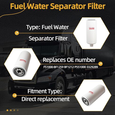 3 حزمة FS1000 مرشح فاصل فاصل مياه الوقود ملائمة لـ Cummins ISM11 C16 C16 C13 ISL9 N14 M11 محرك ديزل ، مناسب لـ FleetGuard FS1000 FITS لـ Kenworth Fits for Peterbilt ، OE# BF1259 BF1212 P5512 in Saudi Arabia
