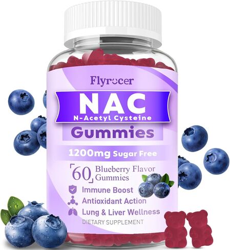 NAC Gummies 1200mg, N Acetyl Cysteine Supplement for Adults and Kids, NAC Chewable Support Liver Health, Antioxidants & Immune System, Sugar-Free, Blueberry Flavor, 60 Count in Kuwait