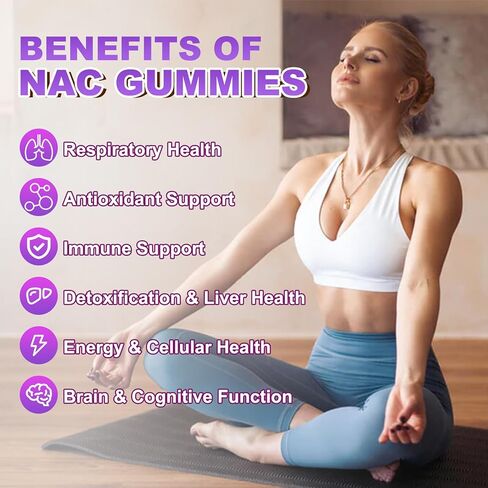 NAC Gummies 1200mg, N Acetyl Cysteine Supplement for Adults and Kids, NAC Chewable Support Liver Health, Antioxidants & Immune System, Sugar-Free, Blueberry Flavor, 60 Count in Kuwait