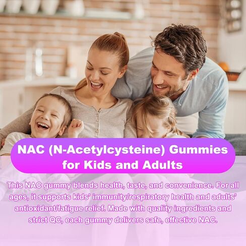 NAC Gummies 1200mg, N Acetyl Cysteine Supplement for Adults and Kids, NAC Chewable Support Liver Health, Antioxidants & Immune System, Sugar-Free, Blueberry Flavor, 60 Count in Kuwait