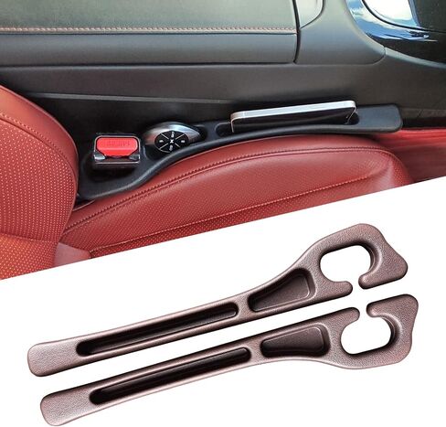 Elastic Car Seat Gap Filler Organizer (2-Pack) - Universal Fit for Car SUV Truck, Black Leather Texture, Prevents Items from Falling Between Seats, Easy Installation Tool-Free (Black) in Saudi Arabia