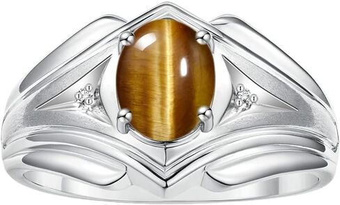 Rylos Men's Rings Sterling Silver Rings Classic Designer Style 9X7MM Oval Gemstone & Diamond Ring Color Stone Birthstone Rings For Men Sizes 8-13 in Saudi Arabia