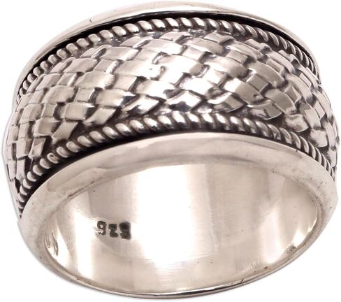 NOVICA Artisan Handmade .925 Sterling Silver Spinner Ring from Bali Band Meditation Indonesia 'Spinning Weave' in Saudi Arabia