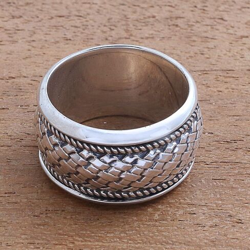 NOVICA Artisan Handmade .925 Sterling Silver Spinner Ring from Bali Band Meditation Indonesia 'Spinning Weave' in Saudi Arabia