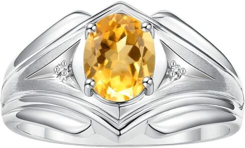 RILOS MEN'S RINGS SILVER SILVER RINGS CLASSIC DESIGNER Style 9x7mm Oval Gemstone & Diamond Ring Rings Stone Birthstone Rings for Men Sister 8-13 in Kuwait