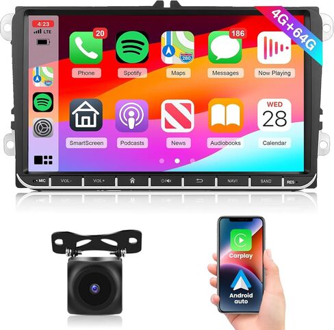 4G + 64G راديو السيارة ستيريو مع CarPlay Android Auto، 9 بوصة IPS Android 13 GPS WiFi Bluetooth DSP وحدة صوت تعمل باللمس لـ VW Passat Jetta Tiguan Golf MK5 MK6 T5 EOS Polo in Saudi Arabia