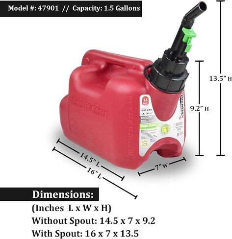 Made In The USA Red CARB Compliant, Stackable, & Easy Pour Gas Fuel Can (1.5 Gallon) in Saudi Arabia