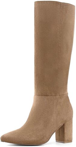 Shoe'N Tale Knee High Boots for Women Chunky Block Heel Fall Winter Pointed Toe Boots in Saudi Arabia