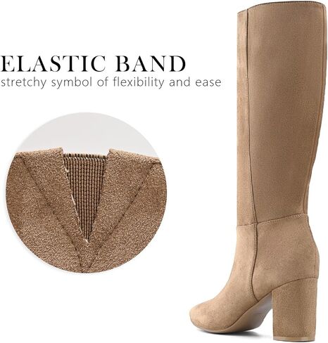 Shoe'N Tale Knee High Boots for Women Chunky Block Heel Fall Winter Pointed Toe Boots in Saudi Arabia