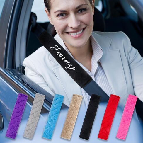 Personalised Car Seat Belt Pads with Embroidery Name, Comfort Harness Seatbelt Covers, Customized Car Accessories Universal Seatbelt Pad - Travel Car Seat Belt Covers for Sedan SUV Trucks (2 Pack) in Saudi Arabia