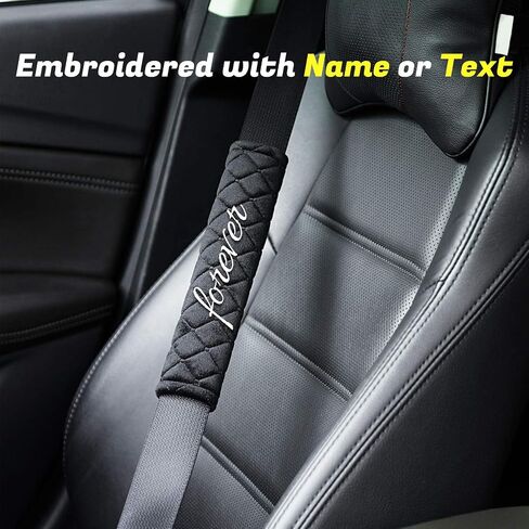 Personalised Car Seat Belt Pads with Embroidery Name, Comfort Harness Seatbelt Covers, Customized Car Accessories Universal Seatbelt Pad - Travel Car Seat Belt Covers for Sedan SUV Trucks (2 Pack) in Saudi Arabia