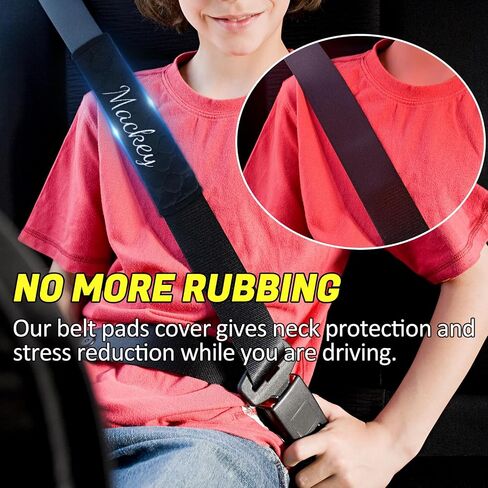 Personalised Car Seat Belt Pads with Embroidery Name, Comfort Harness Seatbelt Covers, Customized Car Accessories Universal Seatbelt Pad - Travel Car Seat Belt Covers for Sedan SUV Trucks (2 Pack) in Saudi Arabia