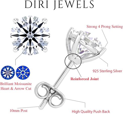 أقراط مسمار مويسانيت مستديرة ، 0.5CT-3CT D Color VVS1 Clarity Moissanite 14K Gold Plated 925 Sterling Silver Hypoallergenic Push Strains in Kuwait