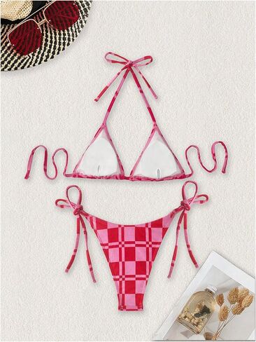 GORGLITTER Women's Color Block Swimsuit Triangle High Cut G String Bikini Set Tie Dye Bathing Suit in Saudi Arabia