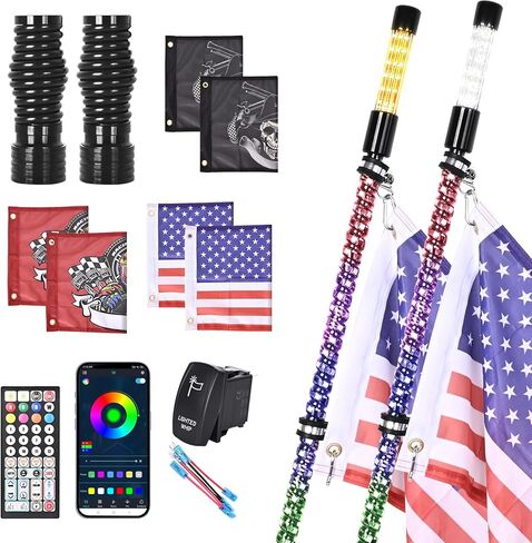 2pcs 3ft LED LED Light and Blare Flare Light Kit مع قاعدة ربيع ، مطاردة RGB الحلزونية وأضواء الموسيقى مع مفتاح الروك ، التطبيق والتحكم عن بُعد ، لـ UTV ATV RZR SXS Can-Am Polaris in Kuwait