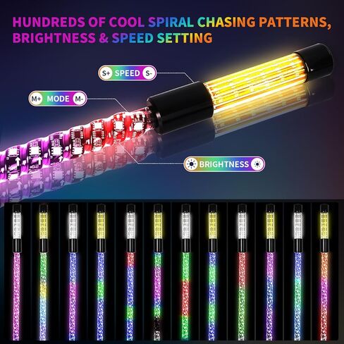 2pcs 3ft LED LED Light and Blare Flare Light Kit مع قاعدة ربيع ، مطاردة RGB الحلزونية وأضواء الموسيقى مع مفتاح الروك ، التطبيق والتحكم عن بُعد ، لـ UTV ATV RZR SXS Can-Am Polaris in Kuwait