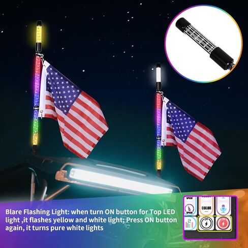 2pcs 3ft LED LED Light and Blare Flare Light Kit مع قاعدة ربيع ، مطاردة RGB الحلزونية وأضواء الموسيقى مع مفتاح الروك ، التطبيق والتحكم عن بُعد ، لـ UTV ATV RZR SXS Can-Am Polaris in Kuwait