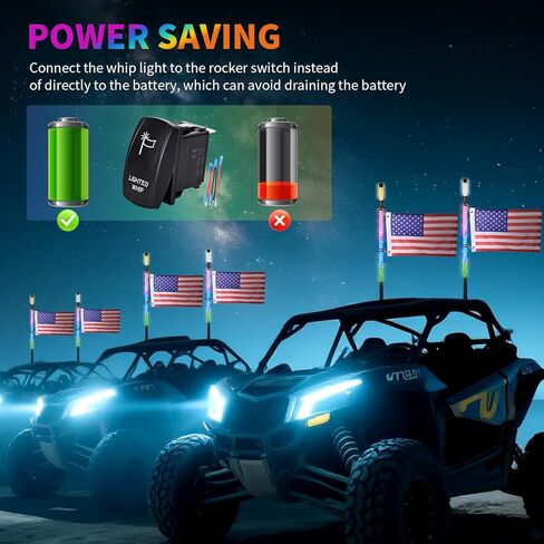 2pcs 3ft LED LED Light and Blare Flare Light Kit مع قاعدة ربيع ، مطاردة RGB الحلزونية وأضواء الموسيقى مع مفتاح الروك ، التطبيق والتحكم عن بُعد ، لـ UTV ATV RZR SXS Can-Am Polaris in Kuwait