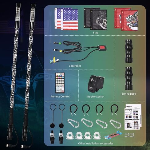 2pcs 3ft LED LED Light and Blare Flare Light Kit مع قاعدة ربيع ، مطاردة RGB الحلزونية وأضواء الموسيقى مع مفتاح الروك ، التطبيق والتحكم عن بُعد ، لـ UTV ATV RZR SXS Can-Am Polaris in Kuwait
