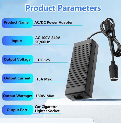 محول من 110 فولت إلى 12 فولت ، 15A 180W AC إلى محول العاصمة ، 12 فولت ، مقبس أخف سجائر إلى سدادات الجدار لثلاجة السيارة ، نفخ الإطارات ، مكنسة كهربائية ، مبرد عالي الجهد ، 120 فولت إلى 12 فولت in Kuwait