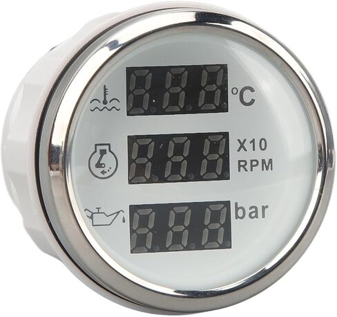 مقياس ضغط زيت سرعة درجة حرارة الماء ، 3 في 1 متر شاشة رقمية DC 9-32V لسفينة قارب الصيد اليخت RV ، ABS ، الفولاذ المقاوم للصدأ ، متر دائري 52 مم (ميدرق فضي للطلات السوداء) in Kuwait