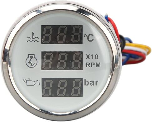 مقياس ضغط زيت سرعة درجة حرارة الماء ، 3 في 1 متر شاشة رقمية DC 9-32V لسفينة قارب الصيد اليخت RV ، ABS ، الفولاذ المقاوم للصدأ ، متر دائري 52 مم (ميدرق فضي للطلات السوداء) in Kuwait